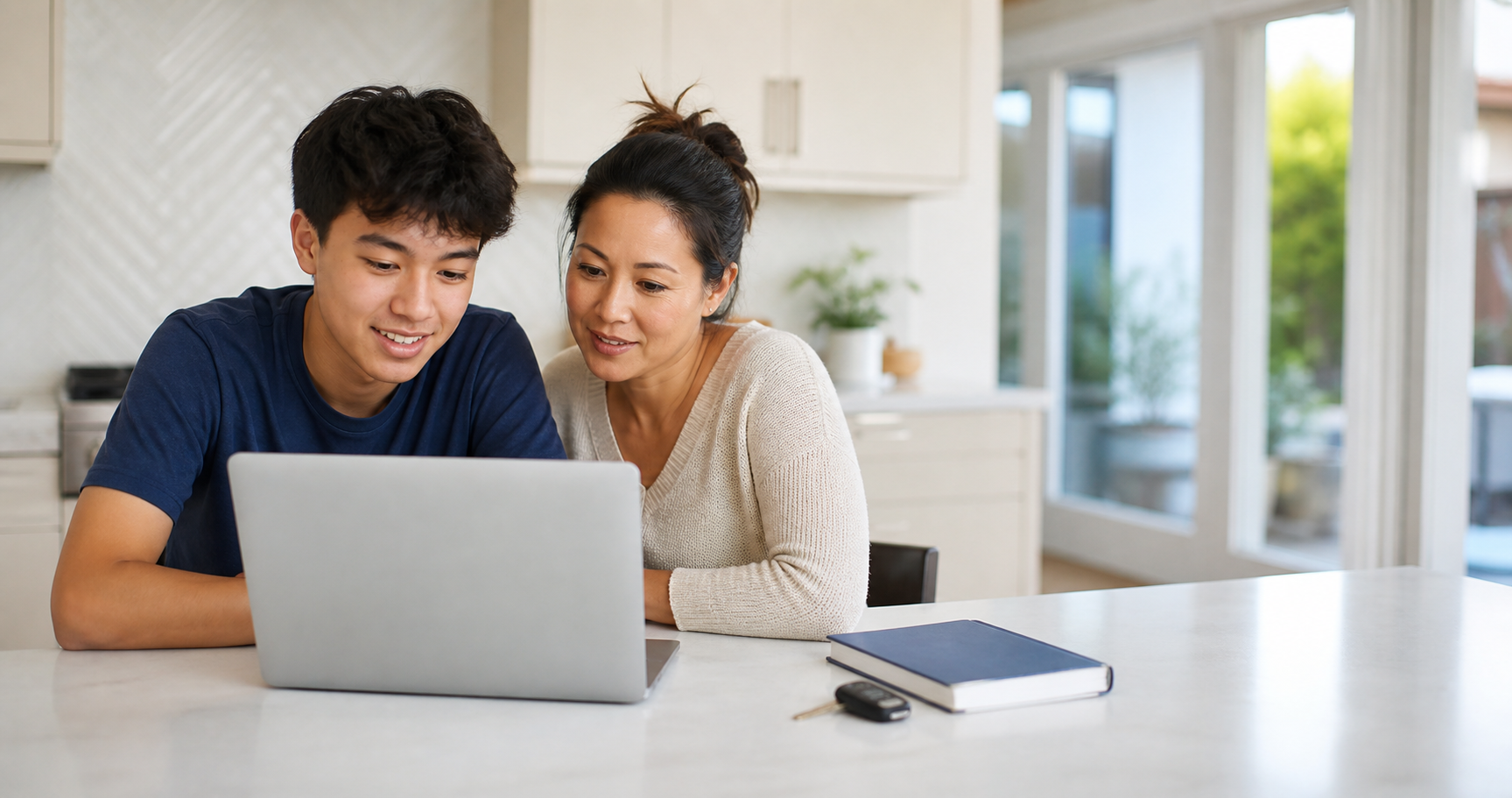 A teen and parent learning together with an online driving course